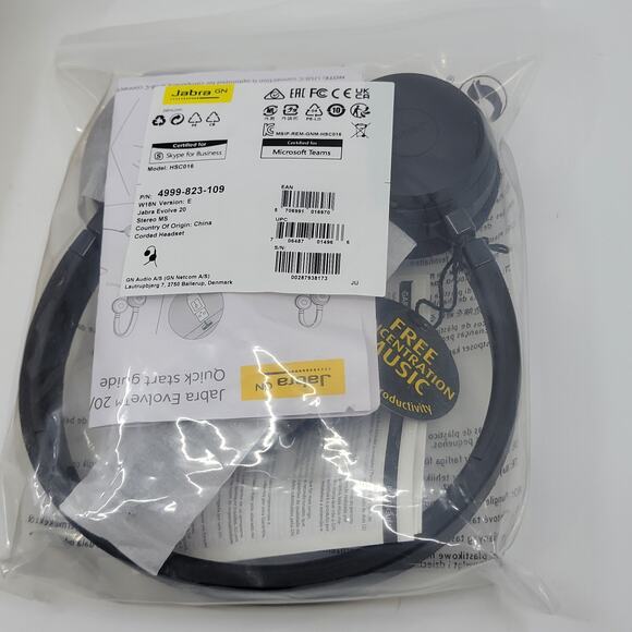 Jabra HSC016 Evolve 20 USB 2 Ear Stereo MS 4999-823-109 Corded Headset New - Picture 1 of 7